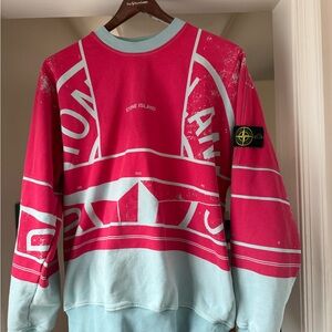 Stone Island Bold Red and Light Blue Crewneck Sweater